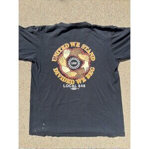 Vintage Jensen Local 848 TX UAW United We Stand Divided We Beg Black Large Shirt